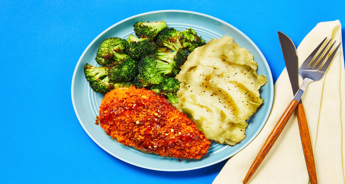 Spicy Maple Chicken with Mashed Potatoes & Roasted Broccoli