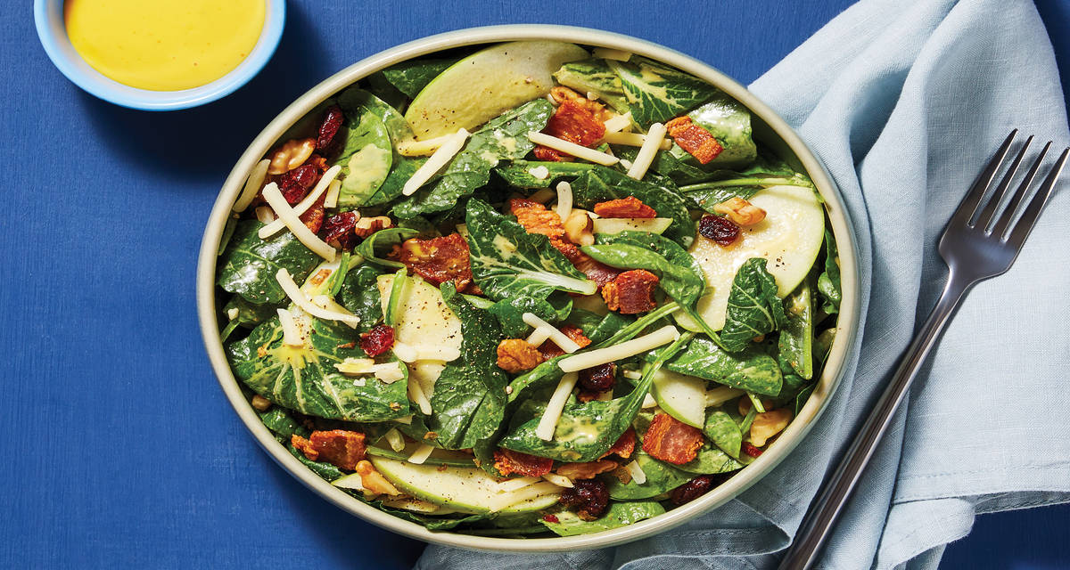 Bacon, Apple & Cheddar Spinach Salad with Dried Cranberries, Walnuts & Honey Dijon Dressing