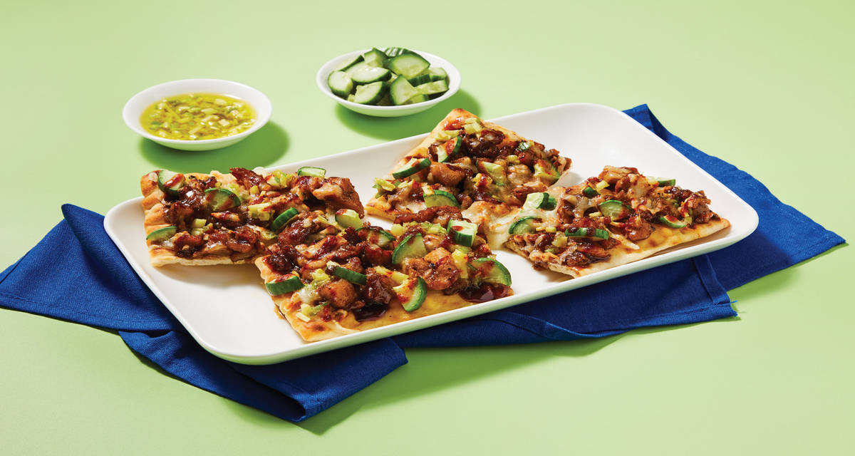 Jimmy O. Yang’s Hoisin Chicken Flatbread with Sizzling Scallion Ginger Oil & Cucumber