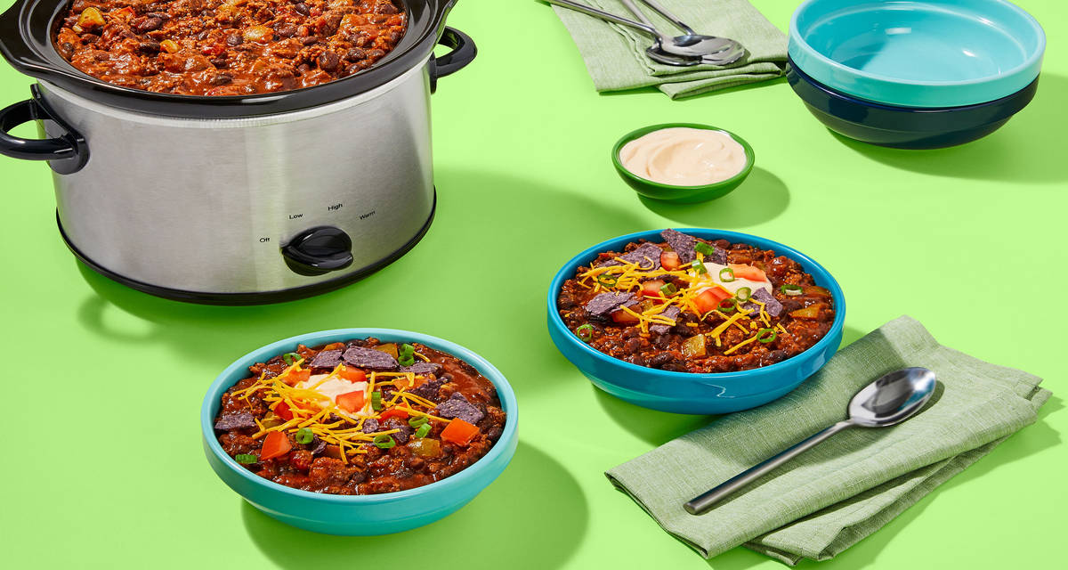Slow Cooker Beef & Black Bean Chili Bar 2x the delicious servings!