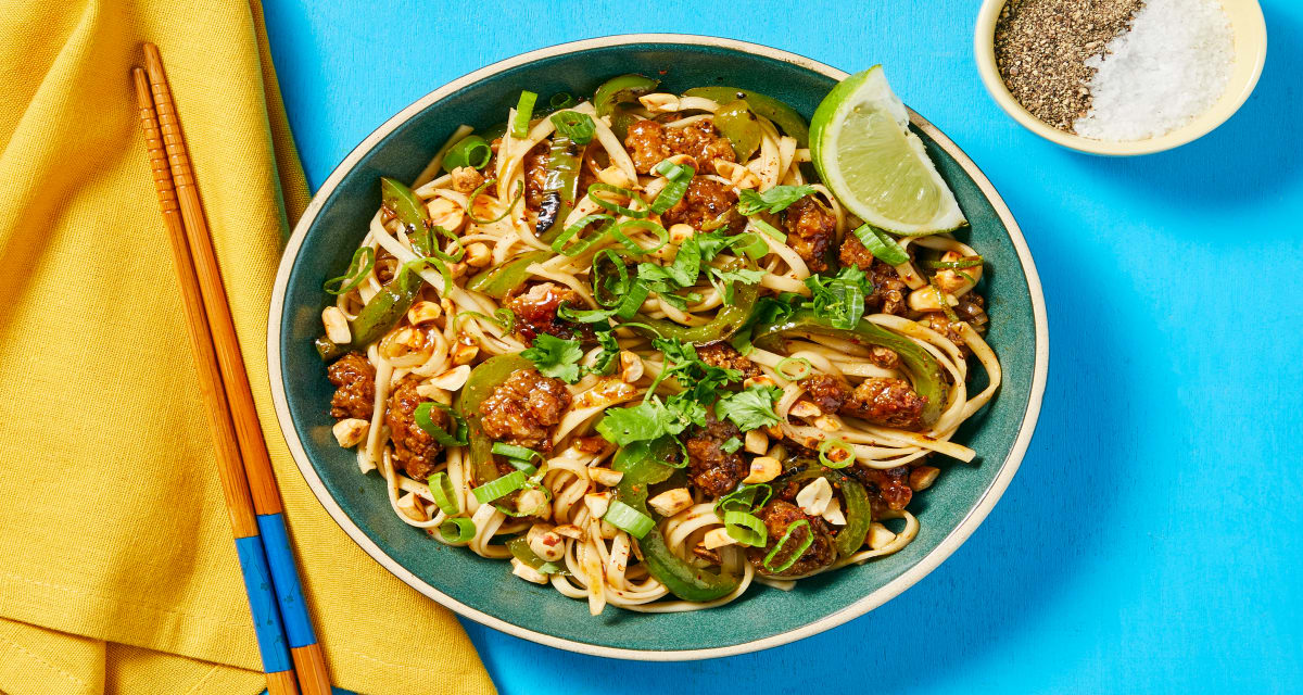 Sweet & Spicy Pork Noodle Stir-Fry with Bell Pepper, Cilantro & Peanuts-image