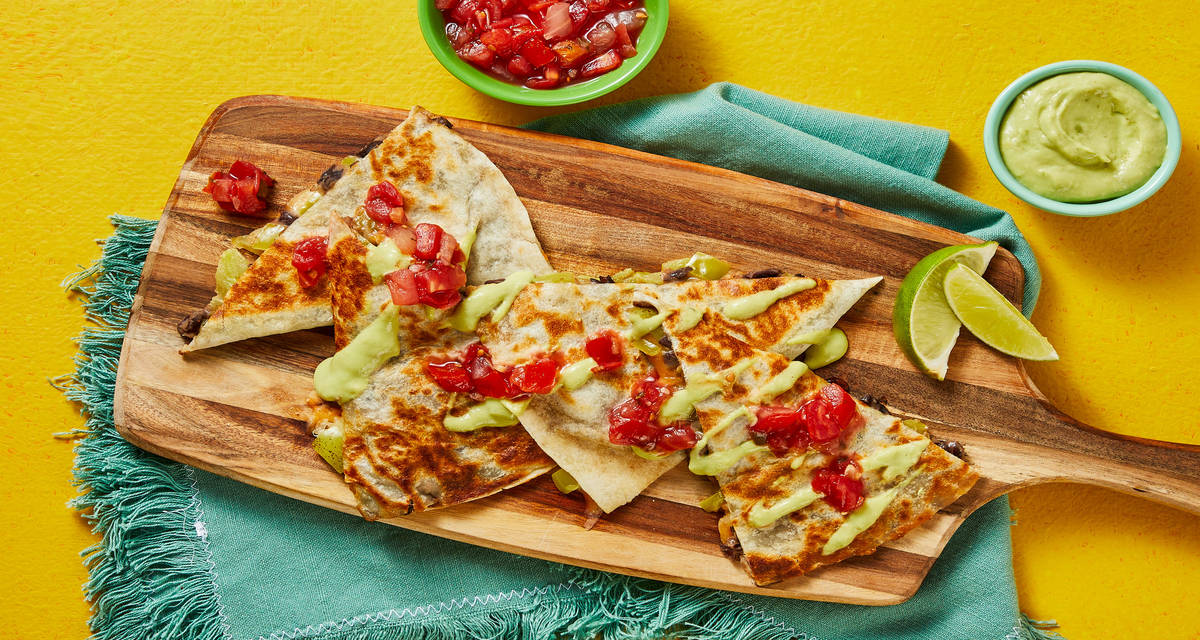 Black Bean & Pepper Quesadillas with Pico de Gallo & Creamy Guacamole
