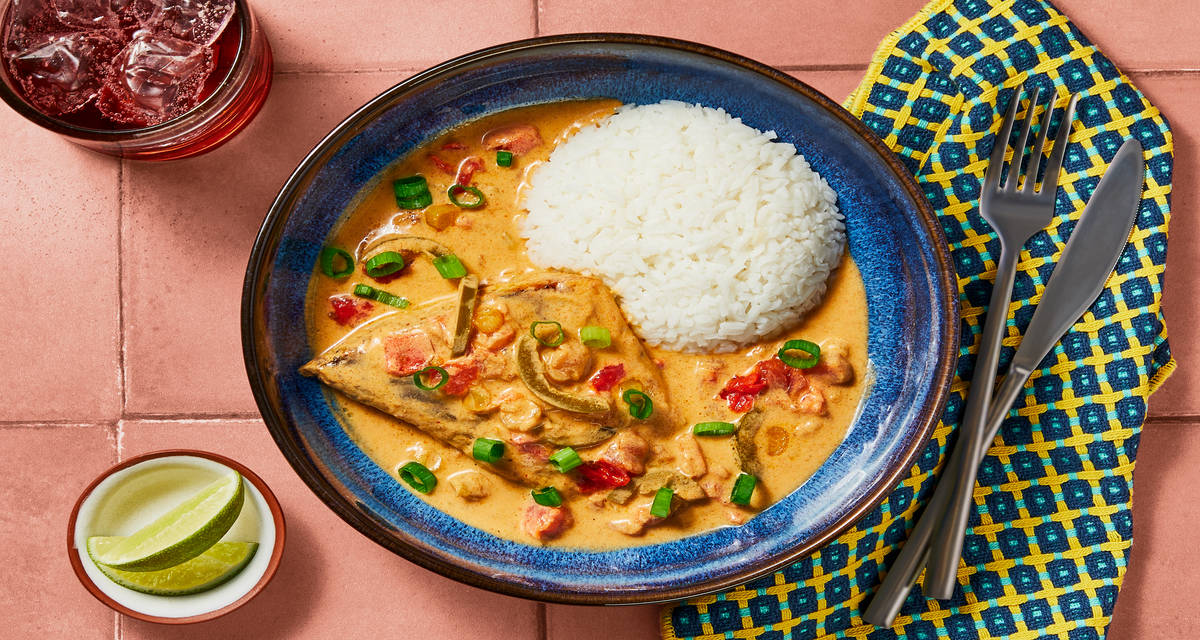 Ecuadorian-Style Pescado Encocado Barramundi with Buttery Rice & Lime