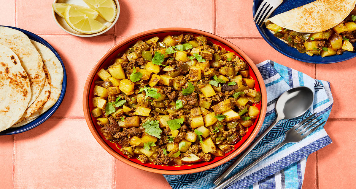 Costa Rican-Style Beef Picadillo de Papa with Tortillas & Cilantro