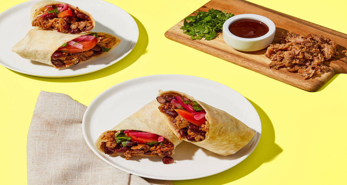 BBQ Pulled Pork & Red Bean Wraps with Tomato & Pickled Onion