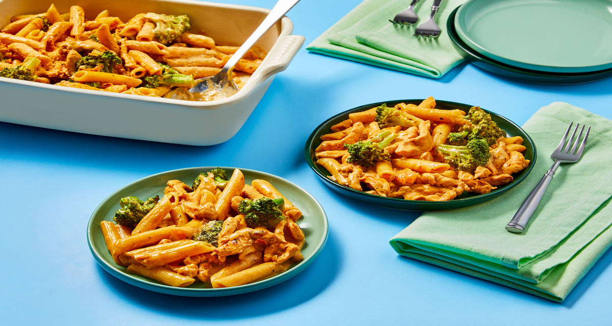 Family-Style Creamy Chicken Pasta Bake 2x the delicious servings!