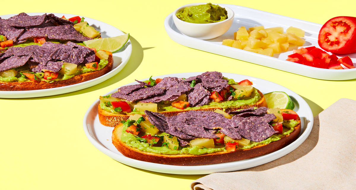 Avocado & Pineapple Salsa Breakfast Toasts with Crushed Tortilla Chips