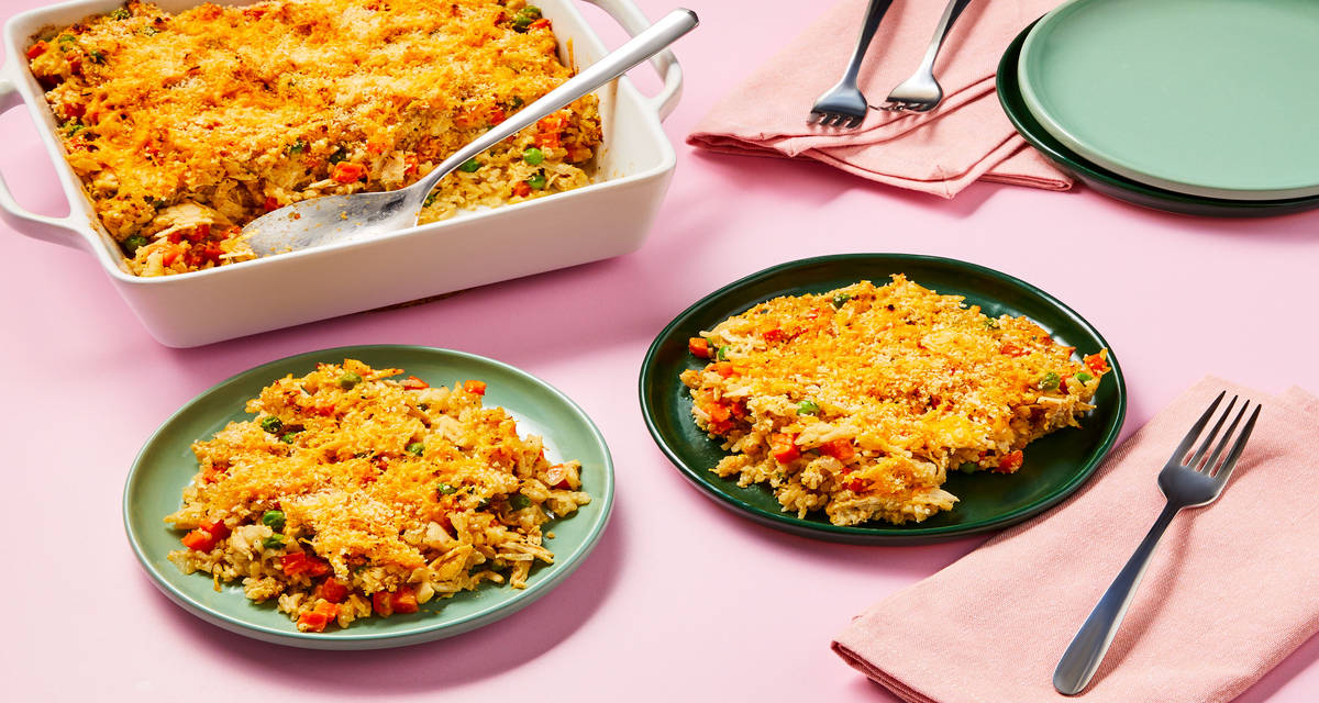 Cheesy Chicken & Rice Casserole 2x the delicious servings!