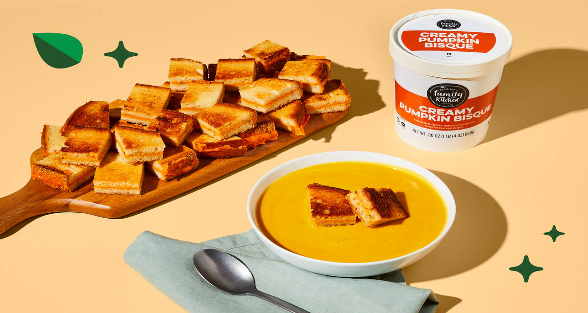 Creamy Pumpkin Bisque with Grilled Cheese Croutons | 2-3 Servings