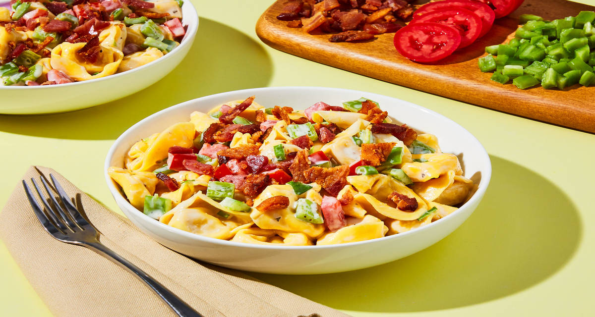 Bacon Ranch Tortelloni Salad with Tomato & Scallions
