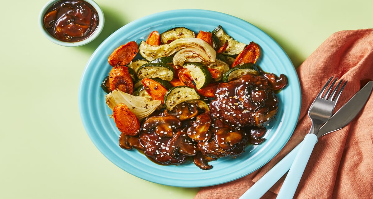 Glazed Gingery Turkey Patties with Mushroom Teriyaki & Carrot-Zucchini Jumble-image