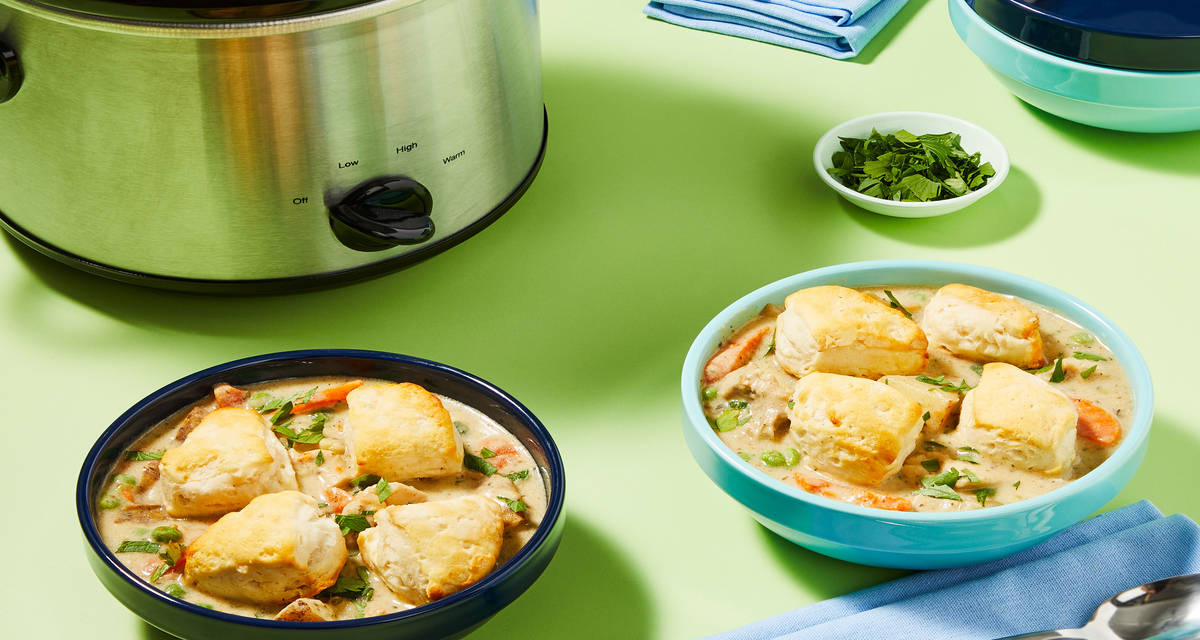 Slow Cooker Chicken & Biscuits Soup 2x the delicious servings!