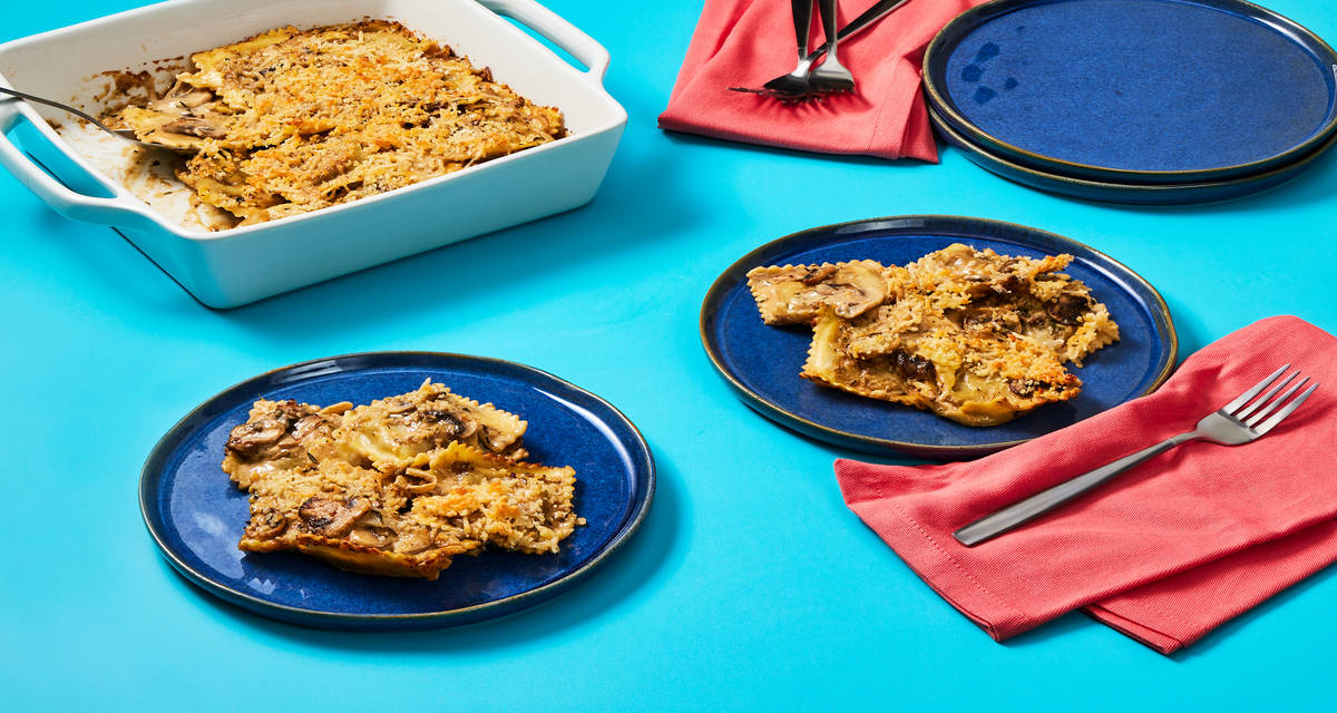 Creamy Mushroom Ravioli Gratin Bake 2x the delicious servings!