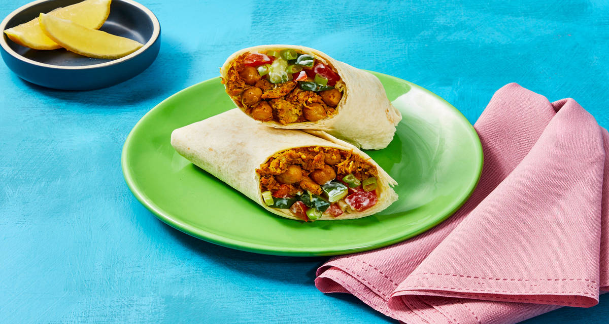 One-Pan Pulled Pork & Chickpea Wraps with Cucumber Yogurt Salad