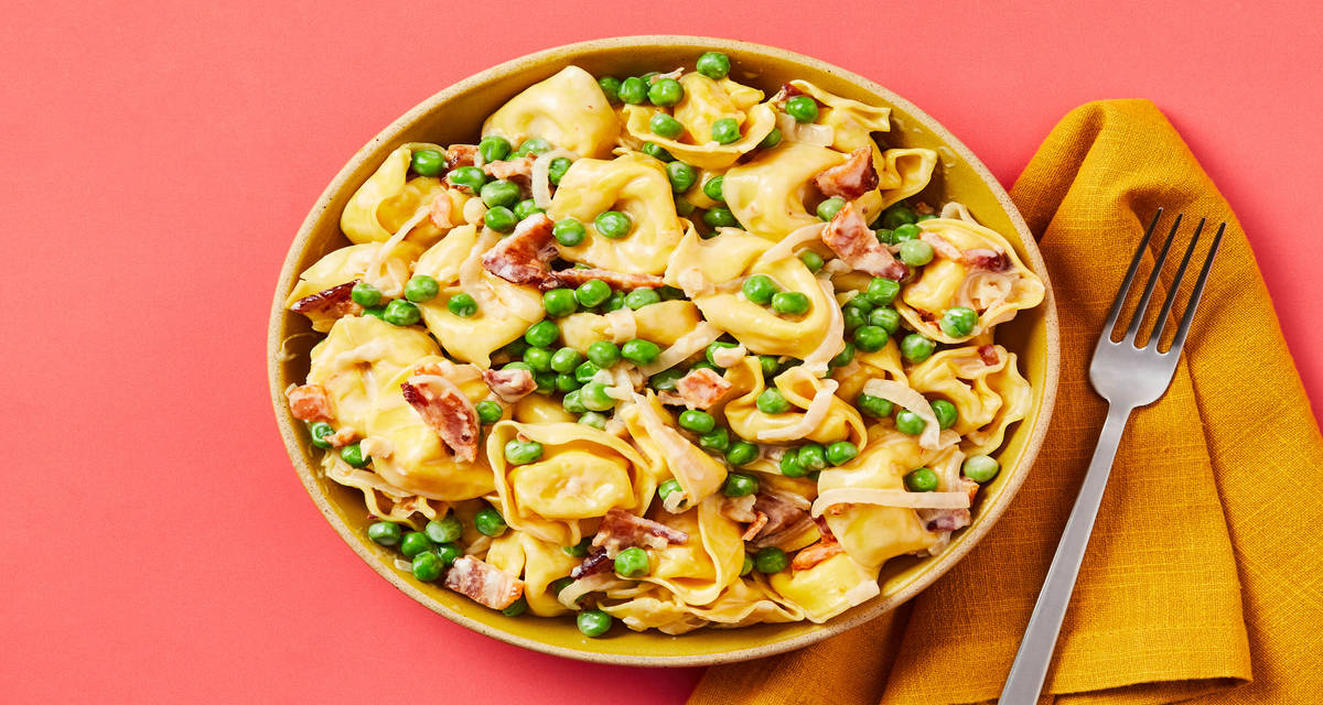 Tortelloni with Peas & Bacon in a Creamy Shallot Sauce