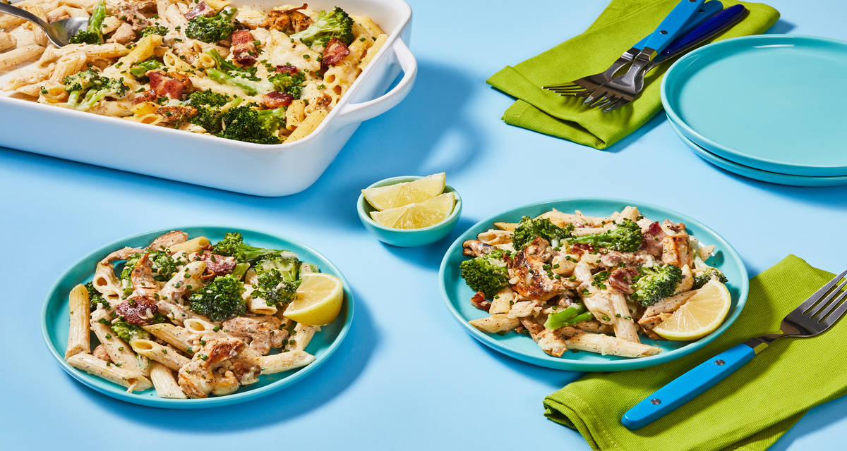 Chicken & Bacon Ranch Pasta Bake 2x the delicious servings!