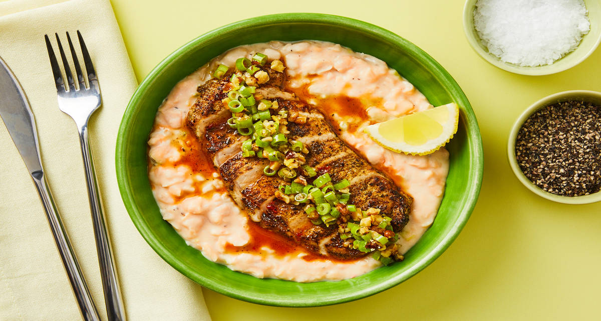 Herbed Chicken with Walnut Gremolata over Stewed White Beans