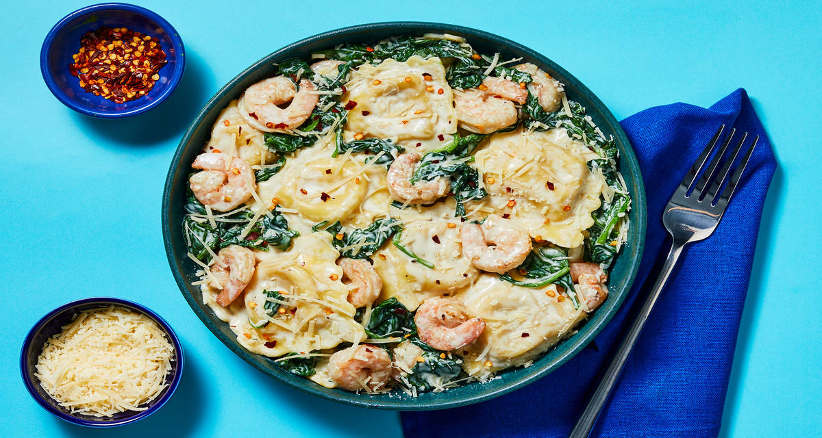 Creamy Garlic Shrimp with Ricotta Ravioli Elevated Dinners, Impressively Easy