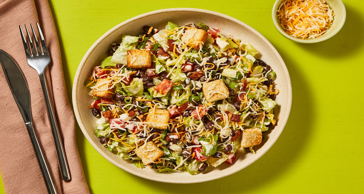 BLT Chopped Salad with Black Beans, Cheese & Creamy Garlic Dressing