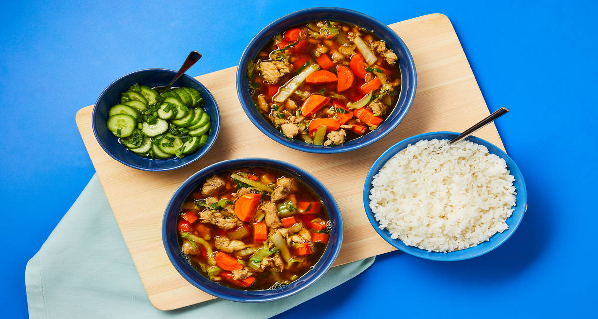 Chicken & Bok Choy Miso Soup with Rice & Tangy Cucumber Salad