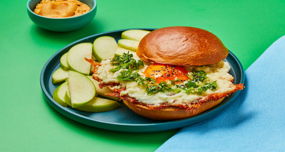 Herby Feta Egg Sandos with Apple Slices & Peanut Butter Crème Fraîche