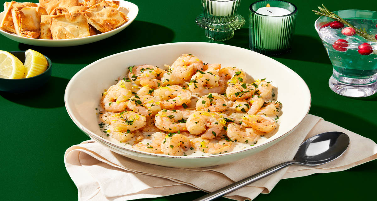 Creamy Lemon-Herb Shrimp with Flatbread Crackers