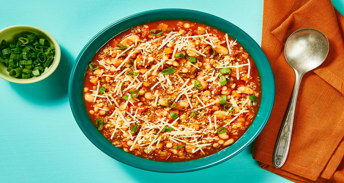 Pearl Pasta e Fagioli Soup with Toasted Panko & Parmesan
