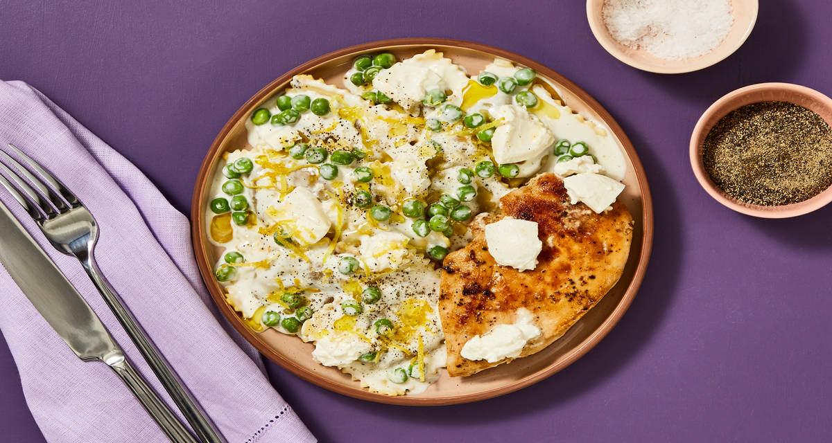 Garlicky Chicken with Burrata & Mushroom Ravioli Elevated Dinners, Impressively Easy