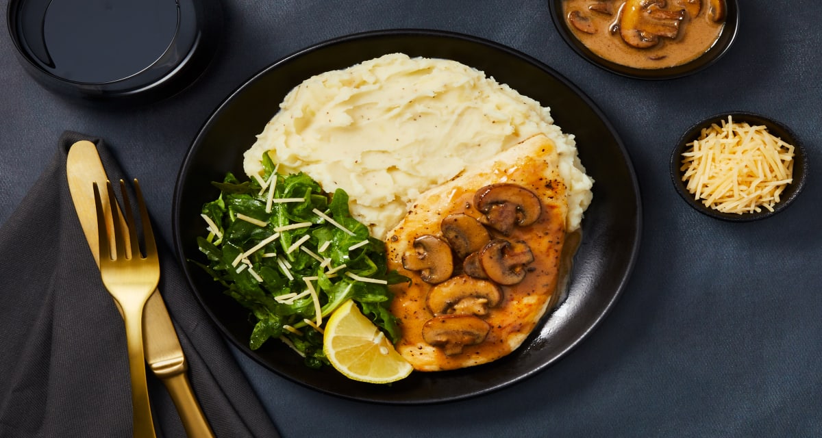 Chicken & Creamy Mushroom Sauce with Garlic Mashed Potatoes & Arugula Salad-image