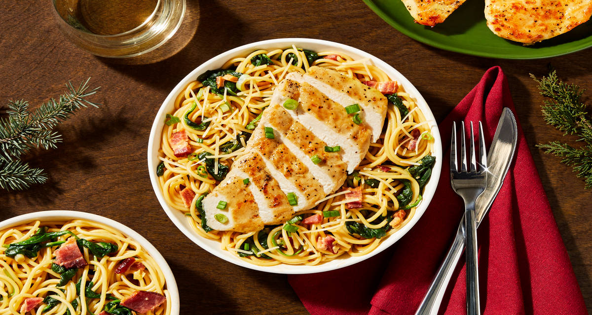 Spicy Miso Spaghetti with Seared Chicken plus Spinach & Parmesan
