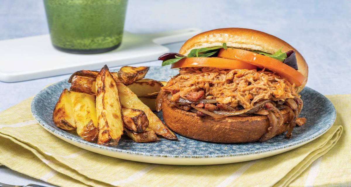 Cheesy American Pulled Pork Bacon Jam Burger Recipe HelloFresh