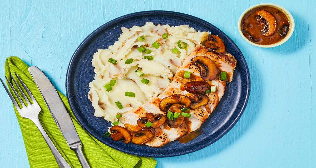 Chicken with Balsamic Mushroom Sauce plus Mashed Potatoes & Scallions