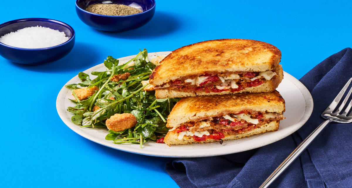 Bacon Grilled Cheese Sandos with Sun-Dried Tomatoes & Arugula Salad