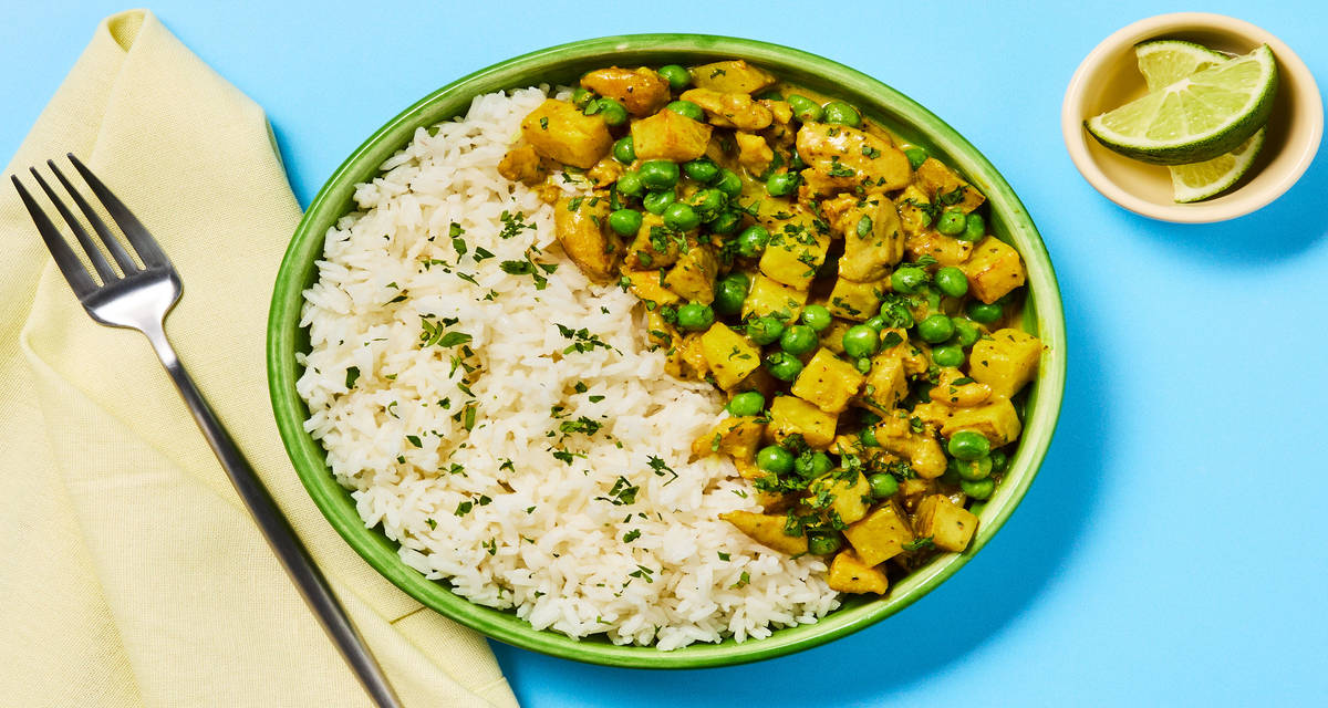 Creamy Shrimp, Potato & Pea Curry with Cilantro & White Rice