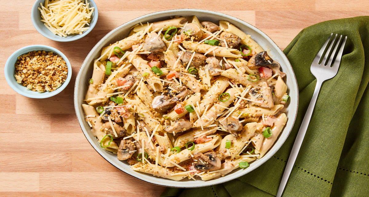 Shrimp & Mushroom Penne with Garlicky Panko & Parmesan