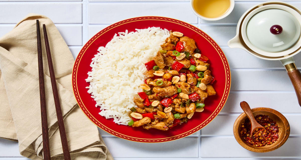 Chinese Spicy Kung Pao-Style Chicken with Chicken Thighs, Bell Pepper, Peanuts & Jasmine Rice-image