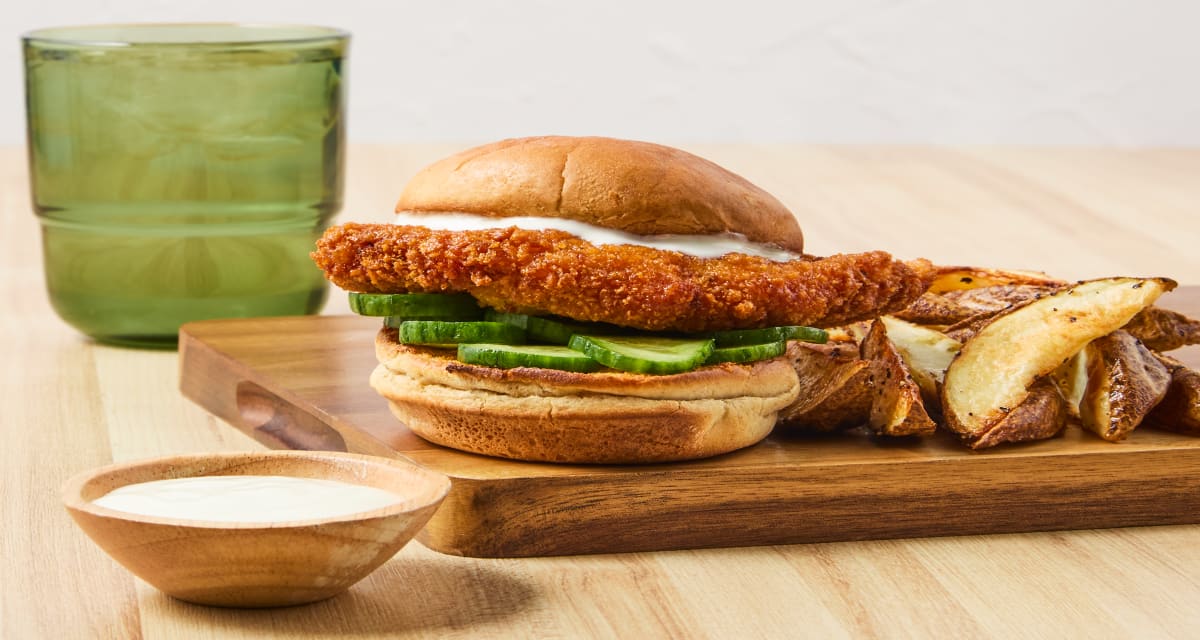 Crispy Buffalo Chicken Sandwiches with Potato Wedges & Blue Cheese Dressing-image