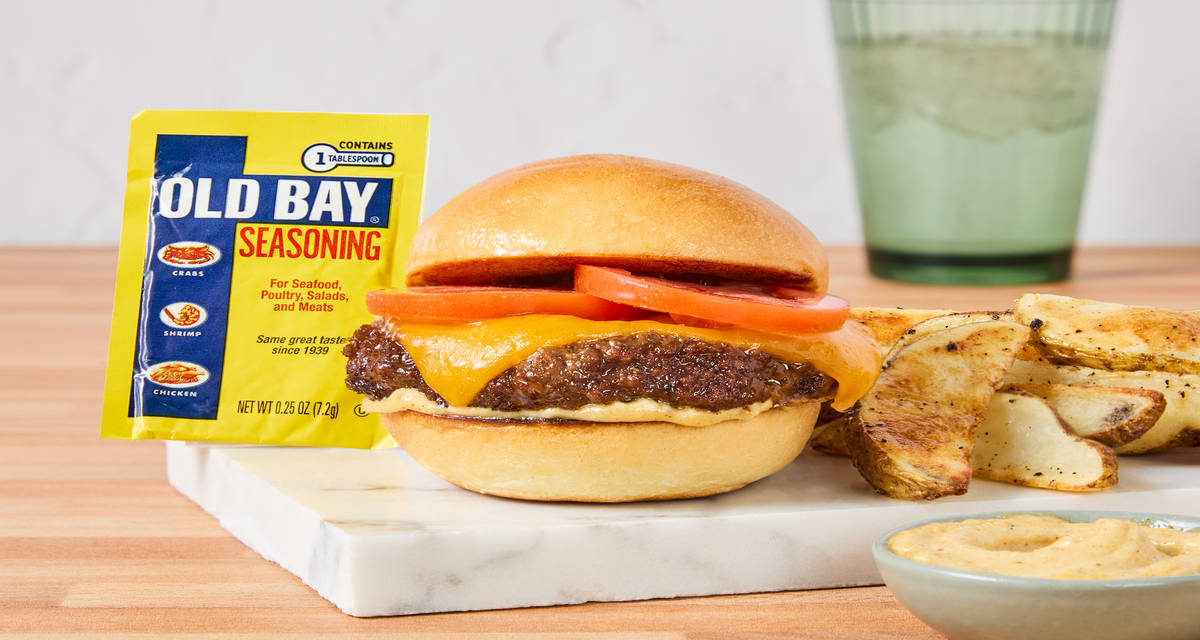 Chesapeake Cheddar Burgers with Potato Wedges & Old Bay® Aioli
