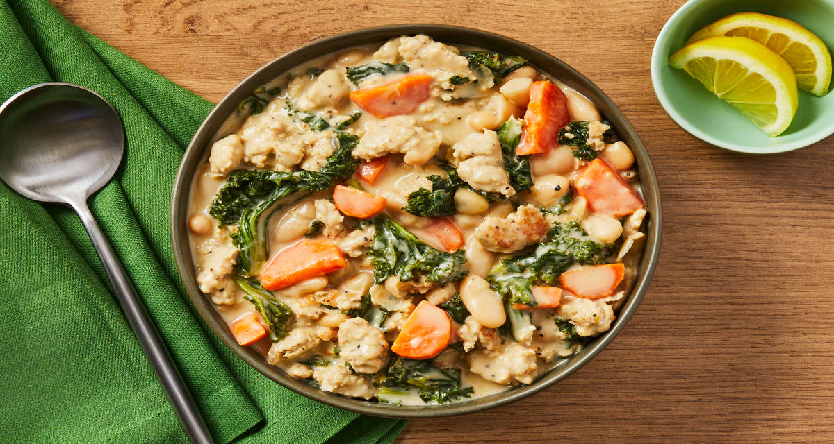 W35 R99 MOD One-Pot Chicken Sausage & Bean Soup with Kale & Carrot