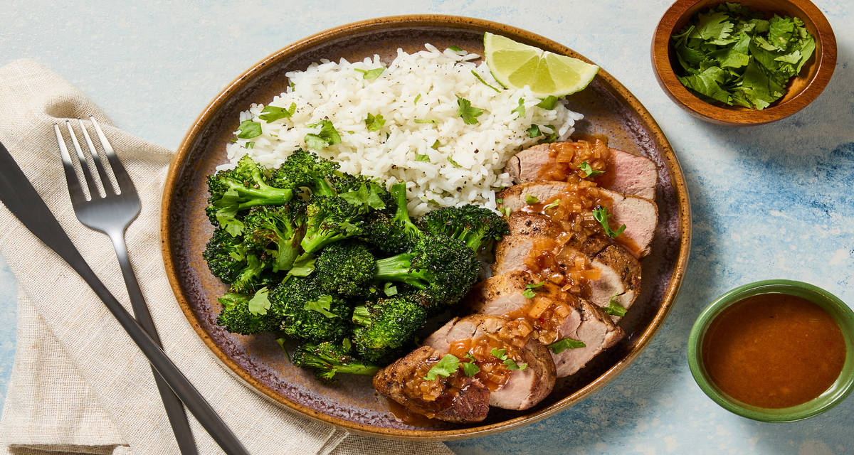 Sweet Thai Chili Salmon with Zesty Rice & Roasted Broccoli