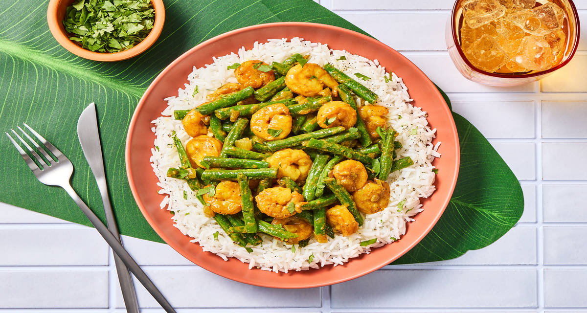 Bangladeshi-Style Shrimp & Green Beans with Basmati Rice & Cilantro