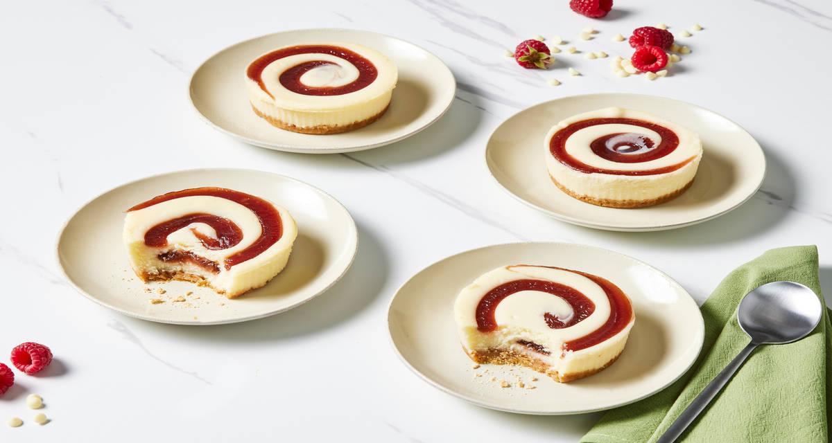 White Chocolate Raspberry Swirl Cheesecake Dessert done right. | 4 Servings