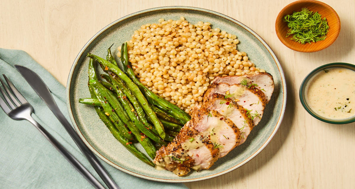 Creamy Dill Beef Tenderloin with Couscous & Green Beans