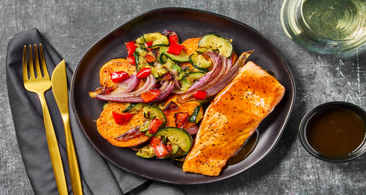 Miso Maple–Glazed Salmon with Sweet Potato Jumble