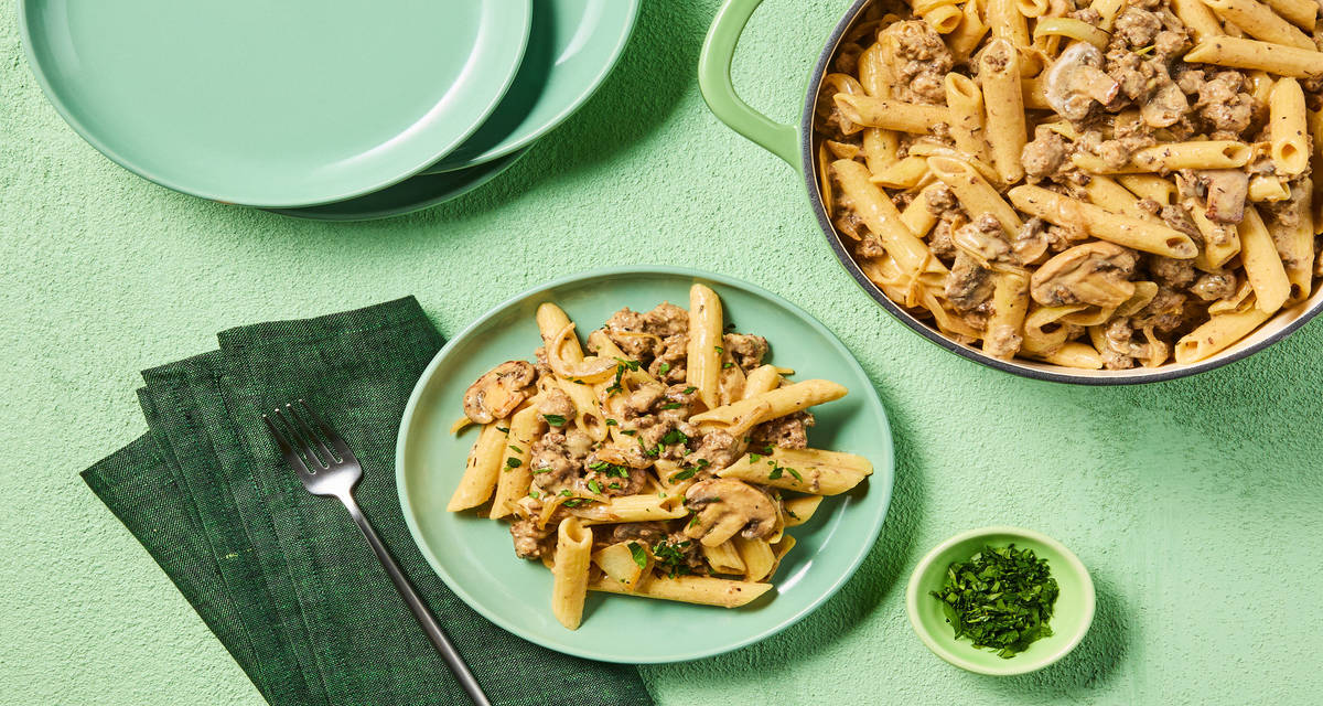 Creamy Mushroom & Beef Penne 2x the delicious portions!
