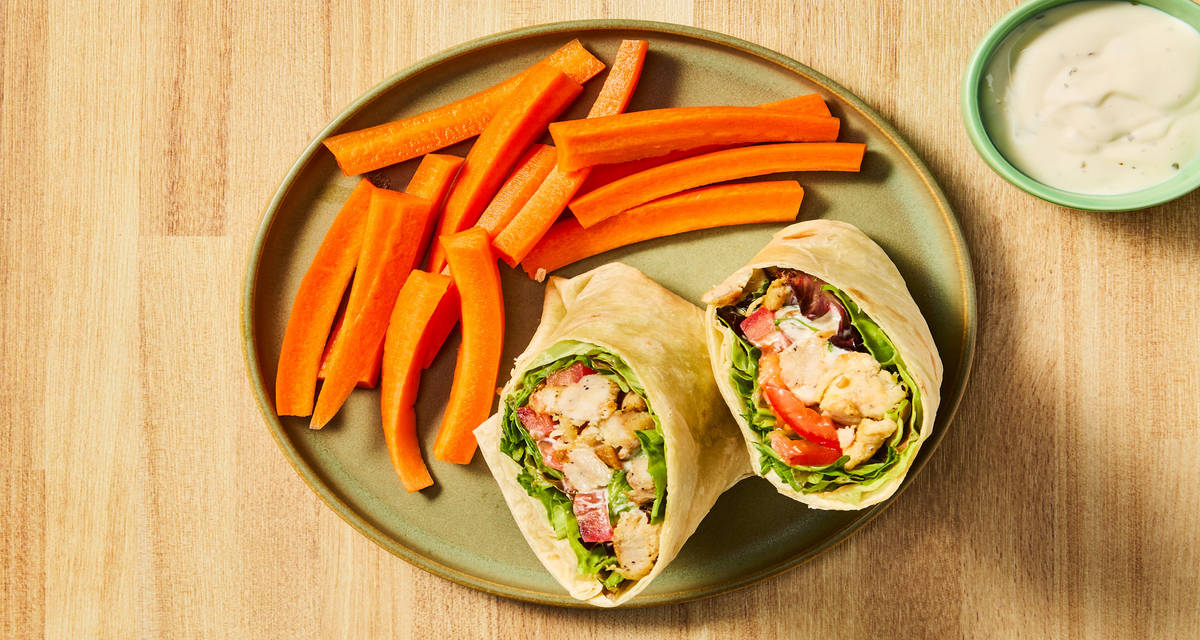 Speedy Chicken Ranch Wraps with Carrot Sticks & Ranch Dipper