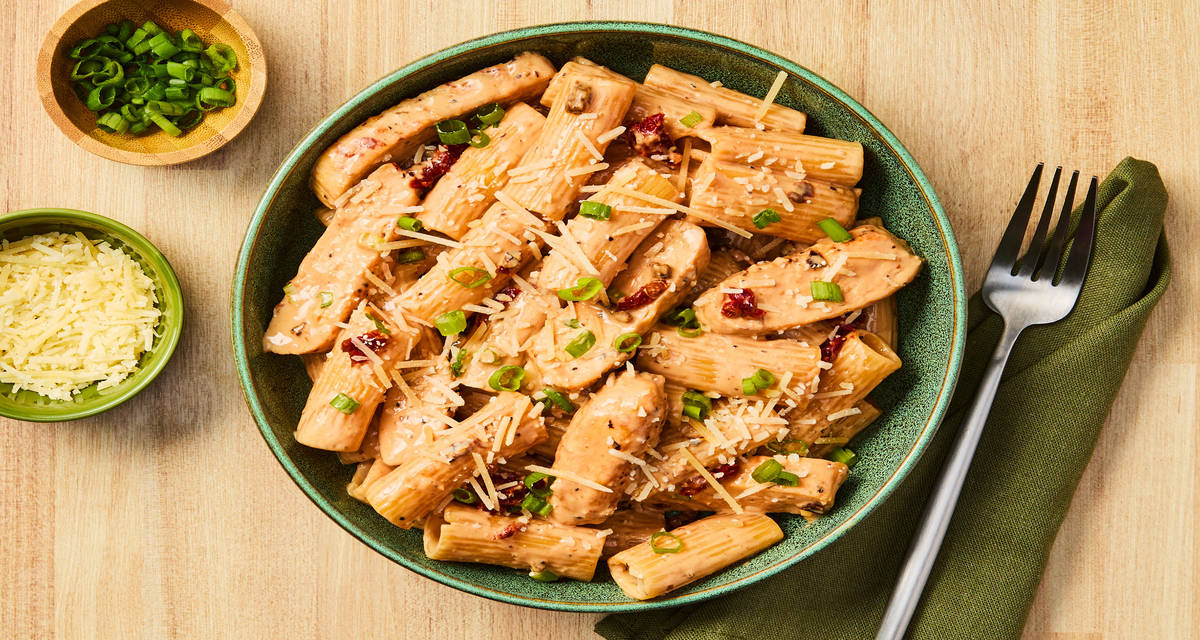Creamy Sun-Dried Tomato & Chicken Pasta with Parmesan & Scallions