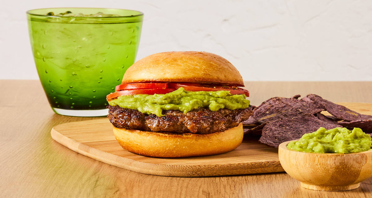 Tex-Mex Taco Burgers with Guacamole & a Side of Tortilla Chips