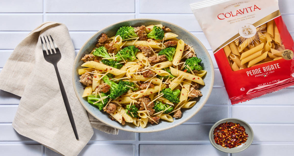 Molise-Style Chicken Sausage Penne with Broccoli, Parmesan & Chili Flakes