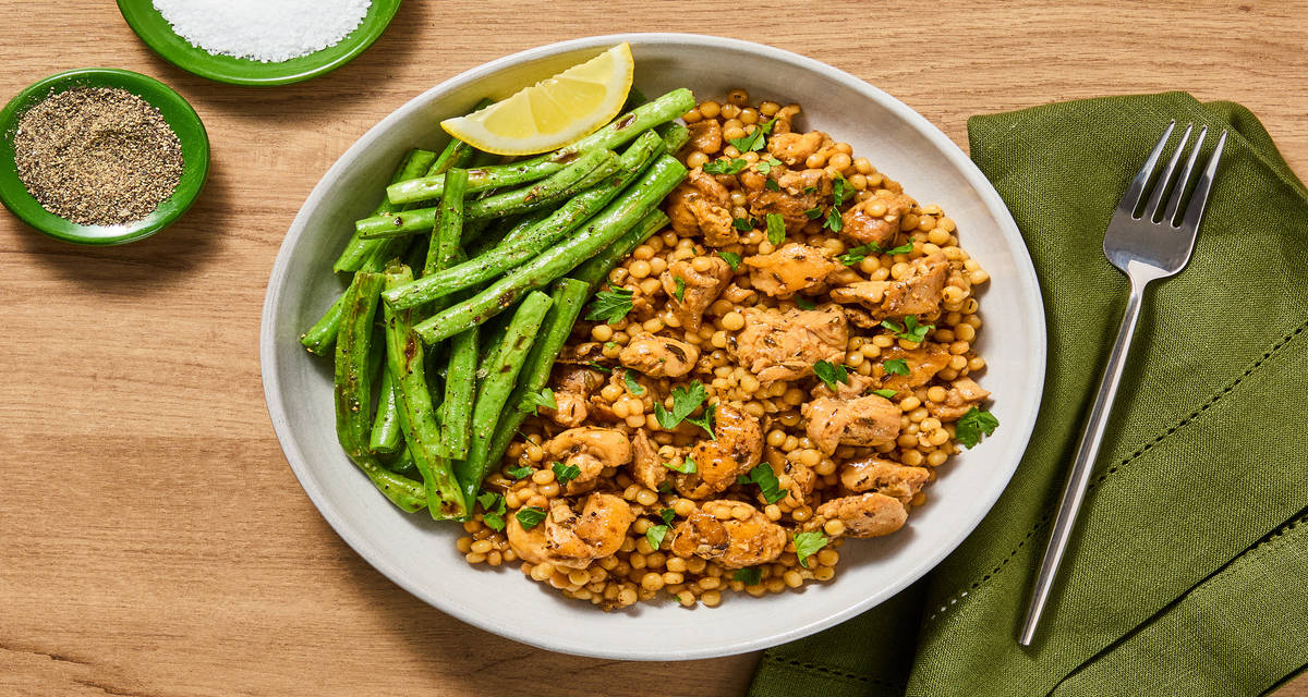 Lemony Herbed Shrimp & Couscous Skillet with Green Beans & Parsley